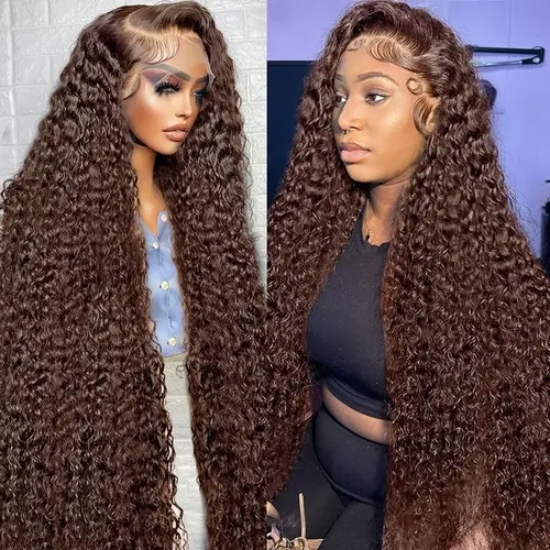 Bling Hair 180% Density Chocolate Brown Deep Wave 13x4 Lace Frontal Wigs Human Hair HD Lace Front Wig Human Hair Transparent Lace 13x6 Deep Curly Wave Wig For Women
