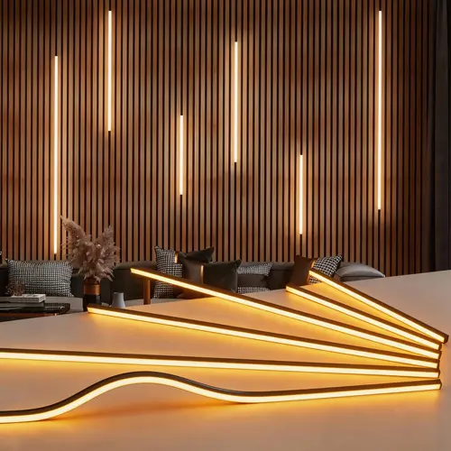 Wood Slat Wall Panel Lighting Kit for Home Office, 6-Pack Recessed LED Strip Lights, Black Silicone Acoustic Panel Lights, 24V 3000K Warm White Touch Dimmable Slatwall Lighting for Workspace, Desk Setup, Gaming Room & Office Wall Decor