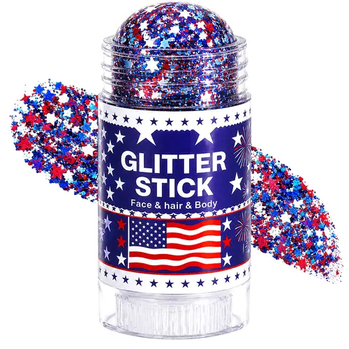 HALILUA Patriotic Iridescent Cosmetic Glitter Stick - Waterproof Red White Blue Sparkly Glitter for Women, 4th of July/250th Anniversary Outfits & Accessories, Blendable Face-Hair Makeup for Radiance
