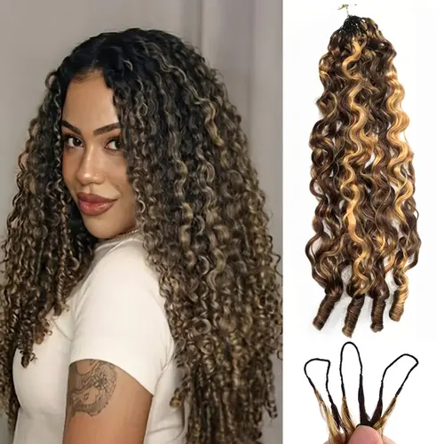 BLING HAIR Highlight 4/27# Burmese Curly Miracle Knots Human Hair Crochet Extensions for Black Women, Pre-Separated 35 Strands, 50g Deep Wave Feather, Invisible, Natural Black, Back to School