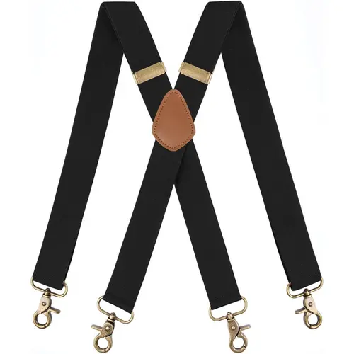 KPQLQ Men's Heavy Duty Construction Workwear Suspenders, 1.4 Inch Wide Reinforced Adjustable Elastic X-Back Wide Strap Suspenders