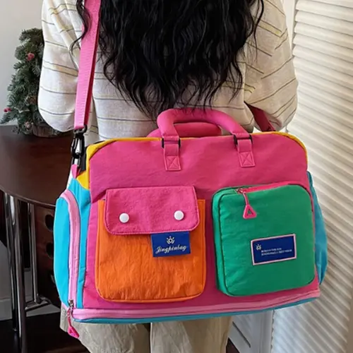 Dopamine Color Block Large Capacity Backpack, Multifunctional Handheld Crossbody Travel Bag, Casual Lightweight Backpack, Lightweight Waterproof Short Trip Luggage, Student Commute Laptop Backpack, Traveler Essentials Backpack, Travel Backpacks