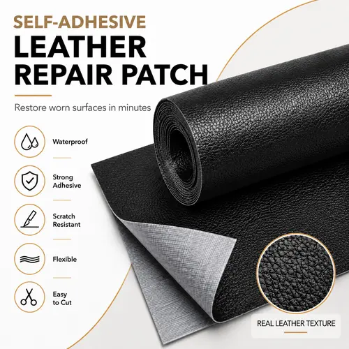 20x54 In Self-Adhesive Leather Patch - Waterproof PVC Vinyl Upholstery Repair Fabric - Strong Adhesive, Cut-To-Fit, Durability - Sofa Scratch Fix For Furniture, Car Interiors - Heavy Duty Peel & Stick Waterproof Shield For Sofas, Office Chairs