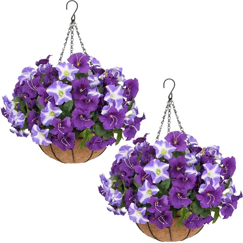 2-Piece Artificial Hanging Morning Glory Set - Realistic Look Silk Florals, UV Resistant Flowers, Outdoor Decor, Versatile Hang for Porch/Patio Balcony Use