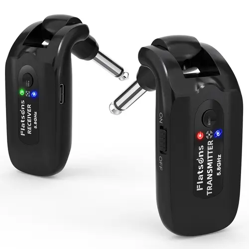 Flatsons-5.8GHz Wireless Guitar System,Wireless Guitar Transmitter Receiver, High Fidelity Sound, 6-Hour Battery, 270° Rotatable Plug, with 7 Signal Channels for Electric Guitar Bass (TR-U2)