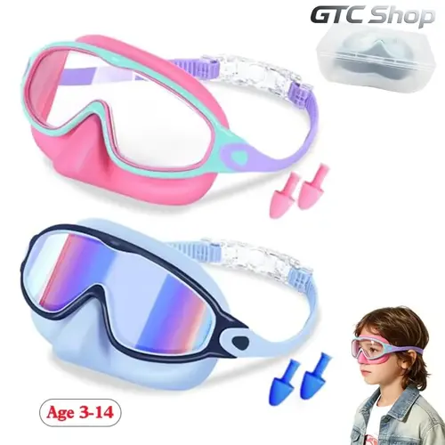 Unisex Kid Swim Goggles 2-Pack, Swimming Accessories, Anti-Fog, UV400 Protection, Leakproof Soft Silicone Eyewear, Nose Clip, Adjustable Comfort Strap, 1pcs Bagged Black Portable Set, Wider View, Ready for Pool and Beach, Fit Ages 3-14