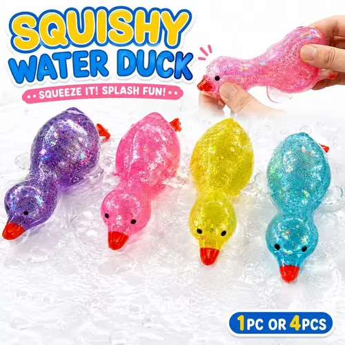 1/2/4 Colors Glitter Filled Duck Squishy Super Soft Stretchy Stress Ball Non-Toxic Washable Fidget Toy for Kids Adults Stress Reliever