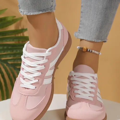 Lucky Step Women's Flat Fashion Low Top Casual Footwear Sneakers, Vintage Classic Casual Lace-Up, Stylish Leather Mesh Tennis Running Walking Shoes