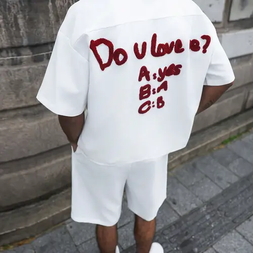 Men's Casual Letter Embroidery Shirt and Shorts Set, Stylish Aesthetic Men's, Comfortable and Trendy Clothing for Everyday Wear