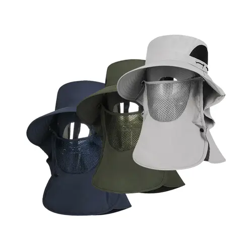 Summer outdoor sun hat, bucket hat, mesh face mask, for fishing and cycling, face-covering hat with wide brim and breathable mesh—mountaineering cooling hat