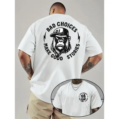 Bad Choices Make Good Stories Chimpanzee Print Men's T-shirt, MenswearUnisex Crew neck T-shirt for Men And Women,All-Season Comfort,Heavyweight 100% Cotton