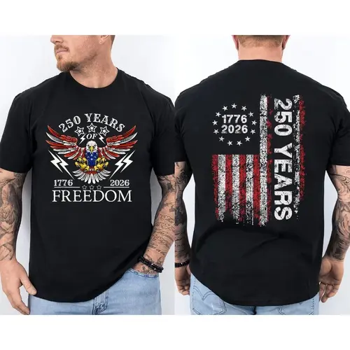 America 250th Birthday US Flag 250 Years Eagle Patriotic 1776 2026 2 Sided Tee Unisex T-shirt Cotton Short Sleeve Men T-shirtUnisex Crew neck T-shirt for Men And Women,All-Season Comfort,Heavyweight 100% Cotton