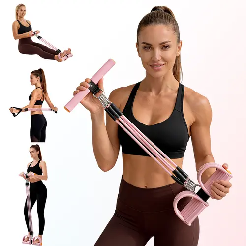 Relife Sports Pedal Resistance Bands with Handles - Upgrade 4-Tube Manual Tension Training, Light Natural Rubber, Durable Stretching Elastic Sport Bands for Abs at Home Workouts