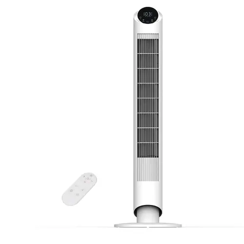 Sunspire 40'' Tower Fan for Bedroom, 90° Oscillating Standing Fan, 28dB Ultra Quiet, 26ft/s Velocity Bladeless Floor Fan with 3 Speeds & 4 Modes, 12H Timer for Living Room, Home, Office, White