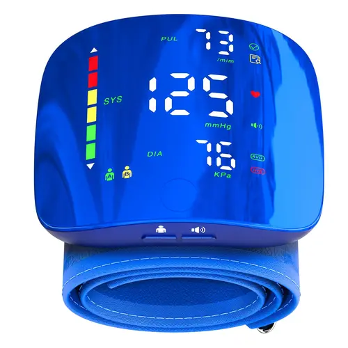 Blue Rechargeable Wrist Blood Pressure Monitor for Home Use, LED Display Touch Screen BP Machine with Voice Broadcast, 99x2 Reading Memory, Carrying Case & Portable Accurate Reading