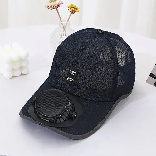 Mesh Baseball Trucker Hat - USB Rechargeable Built-in Fan, Breathable Cooling, Sun Protection, Sweat Absorbing Hat for Summer Outdoor Activities, Sweat Absorbing Hats