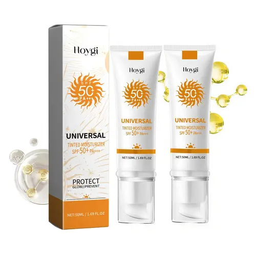 2-Pack Bundle: Universal Tinted Face Moisturizer Sunscreen (SPF 50 PA+++). Prevents sunburn and tanning while keeping skin hydrated. Water-resistant, non-greasy formula suitable for all skin types.