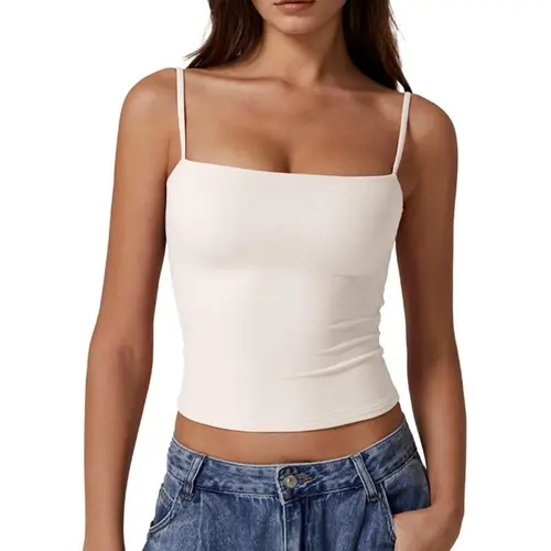 Women's Double-Layer Basic Camisole — Adjustable Spaghetti Straps, Sleeveless Tank Top (Non-Padded). A Summer Wardrobe Essential: Solid Color, Slim-Fit, Cropped, and Body-Hugging — A "Hot Girl" Style Layering Top