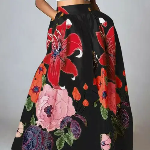 Summer Essential Floral Midi Dress, High Waist A-Line Skirt, Plus Size Boho Pocket Beach Dress, Women's Fashion Long Skirt, Maxi Womenswear