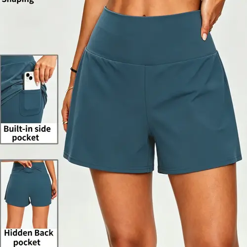K1139-（4） High-Waisted Sporty Shorts, Nylon Material, Pockets, Yoga & Fitness, Daily Wear, Loose-Fitting, Universal Sports Type, Elastic Sporty Shorts, Sports Workout Shorts