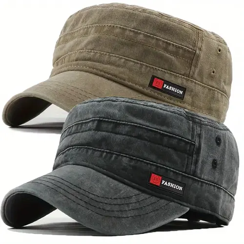 2pcs Adjustable Washed Retro Flat Top Mens Hats - Unisex Outdoor Casual Baseball Cap, Breathable, Lightweight, Suitable for Outdoor Sports, Father's Day Gift