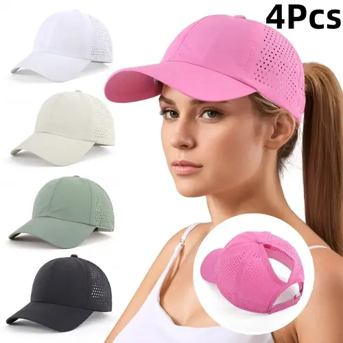 Women's 1/4Pcs Quick-Drying Criss-Cross Mesh Cooling Hat - Lightweight Adjustable Soft Polyester Female Athletic Hat with Ponytail Opening, Mesh Vents for Heat Dissipation, Summer Sun Protection, Golf Use
