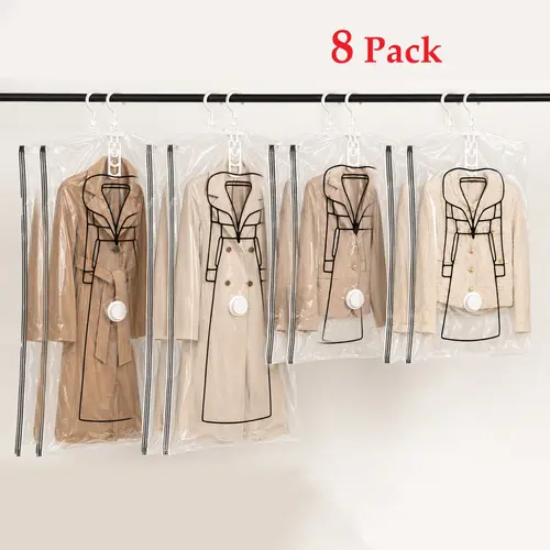 【Summer vibes】 8 Pack Hanging Vacuum Storage Bags for Clothes, Closet Space Saver Bags for Coats, Suits, Jackets & Dresses, Clear Hangable Garment Organizer