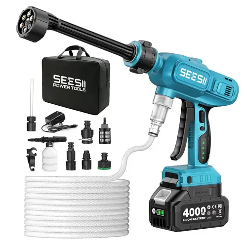 SEESII High-Pressure Cordless Pressure Washer, 1500 PSI Cleaner with 1 x 4000mAh Battery, 6-in-1 Nozzlannon for Car, Home, Garden Cleaning