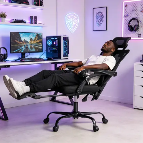 Mr IRONSTONE Ergonomic Office Chair with Footrest & Adjustable Lumbar Support, High Back Home Desk Chair, 90-135° Tilt Lock and Wide Cushion, Big and Tall Mesh Chairs for Man Woman, Black Task Chair, 400lbs Capacity