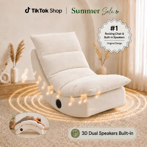[Modern Recliner Rocking Chair] Chenille Fabric 1-Person Padded Supportive Living Room & Apartment Furniture - Ergonomic Yoga Chair for Adults, Zero Gravity, Skin-Friendly, Good Rebound, Space-Saving, Easy to Move, Built-in Speakers, Camping Essential