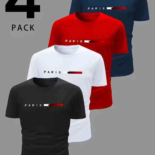 Men's 4-Pack Quick-Dry Sport T-Shirts, Lightweight Breathable Moisture-Wicking Round Neck Tops for Running, Cycling, Basketball and Soccer, Athleisure Tee, Fitness Training Wear, Sports Wear, Athletic Apparel