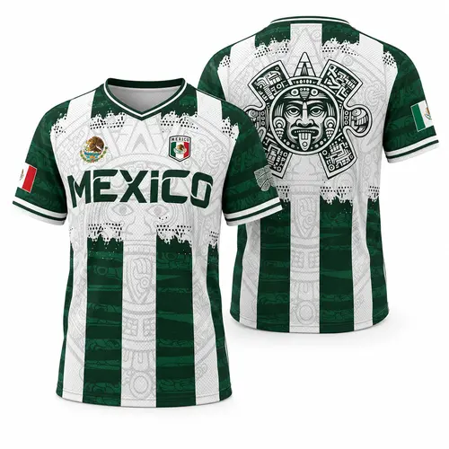 Men's Mexico 2026 Jersey, Classic Throwback Soccer Shirt with Aztec Calendar All-Over Print, Breathable Birdseye Fabric for All-Season Fan Wear