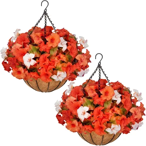 2 Pcs Hanging Artificial Flowers - Autumn Outdoor UV-Resistant Faux Petunia Hanging Basket, Lifelike Silky Elevated Home Artificial Flowers, Ideal for Front Porches, Patios,dorm decor,dorm room decor