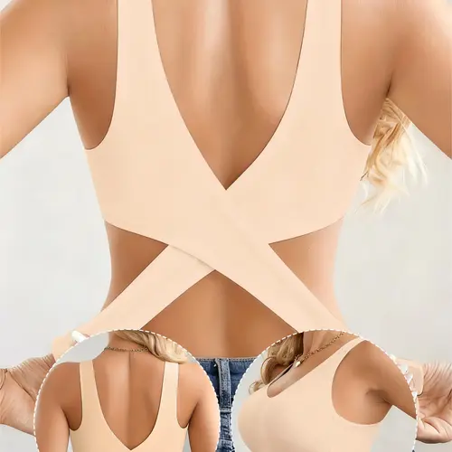 Women's Side Buckle Seamless Bra, Underwire-Free Full Coverage Bralette, Elegant Cross Back Yoga Sports Bra, Comfortable Daily Wear, Seamless Everyday Bra, Workout Bra
