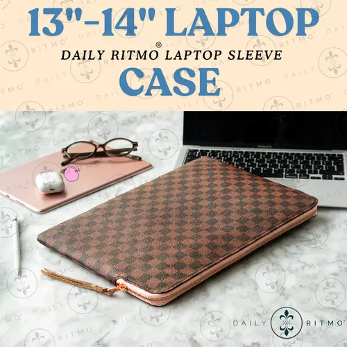 DAILY RITMO PU Leather Laptop Bag, Unisex Plaid Design, Casual Daily Wear Protection, Fits 13-14" Laptops (13.5"x9.5"), Rose Gold Zipper, Pink Lining, Scratch Guard