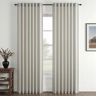 Topfinel Natural Back Tab Linen Curtains 90 Inch Length 2 Panels for Bedroom Living Room Textured Semi Sheer Drape with Hooks