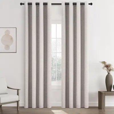 Topfinel Linen Blackout Curtains 90 Inch Long for Bedroom Living Room, Grommet Top Full Blackout Drapes Farmhouse Boho Curtains for Window