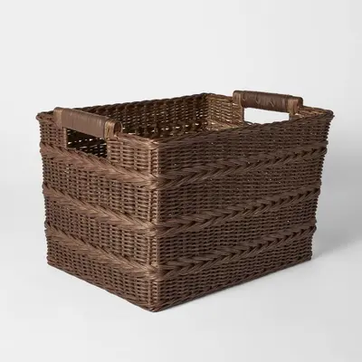 Rectangle Rattan Decorative Basket Dark Brown - Threshold designed with Studio