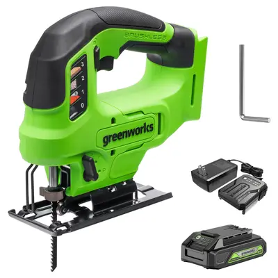 Greenworks POWERALL 24V Cordless Brushless 1'' Jigsaw with 1.5Ah Battery and Charger