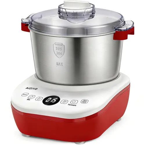 AIZIYO 7 qt Large Family-Sized Capacity Dough Mixer, DoughChief with Ferment Function, 304 Stainless Steel Bowl, Removable Lid, Face-Up Touch Panel, Microcomputer Control, Electric Proofing Box for Homemade Baking, Birthdays - Red, Gifting