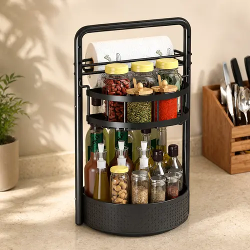 360° Rotating Spice Rack Lazy Susan Turntable Organizer, 2-Tier Adjustable Metal Storage Shelf for Kitchen Countertop, Cabinet & Pantry, Spice Organizer for Oils, Seasonings, Coffee Station & Kitchen Organization