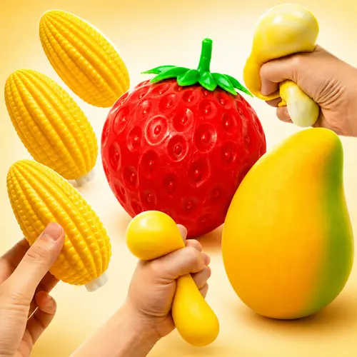 Fruit Squishy Stress Relief Toy, Strawberry Mango Corn Design, Fast Rebound Sensory Fidget, Soft Squeeze Desk Toy, Fun Gift for All Ages