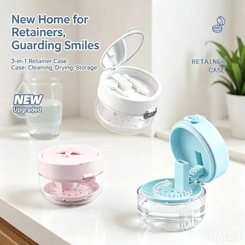 Retainer Cleaner Case Box,Storage Soak Container with Drain Tray for Travel Cleaning with Mirror and Brush