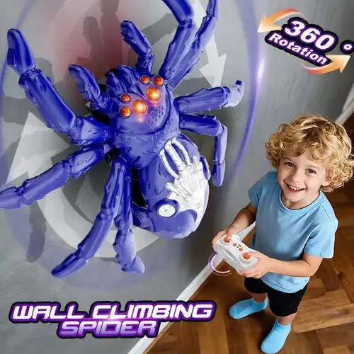 RC Halloween Spider Toy - Remote-Operated Wall-Climbing Creepy Crawler with Glowing Eyes, Rechargeable Durable Fun Eco-Friendly ABS Plastic, 360° Spins for Walls & Ceilings, 18 Minutes Playtime, Prank Gift for Kids (Halloween, April Fools' Day, Birthday)