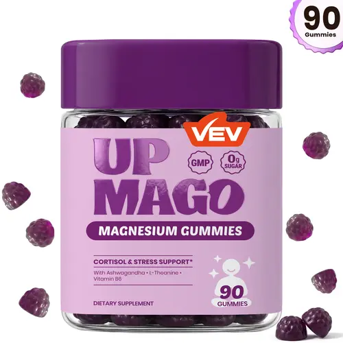 VEV UPMAGO Magnesium Bisglycinate Supplement Gummies with Ashwagandha, L-Theanine, B6 Vitamins - 90 Count, 0 Sugar