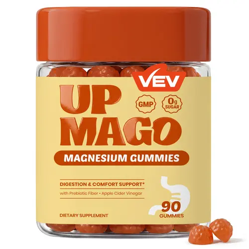 VEV UPMAGO Digestive Support Magnesium Gummies Complex - Magnesium Citrate, Prebiotic Fiber, Apple Cider Vinegar - 90 Count, Vegan
