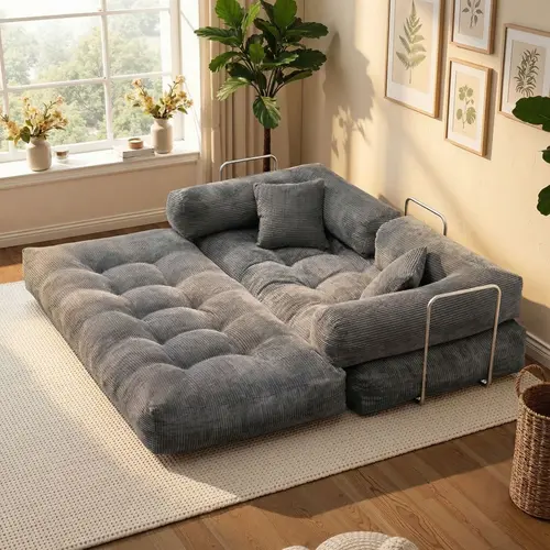 80''foldable boneless indoor sofa - Unassembled leisure furniture with a soft and stress-relieving design, suitable for outdoor and bedroom use.