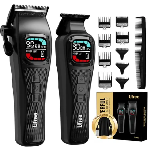 Ufree Professional Barber Clippers & Trimmer Set - Cordless Men's Hair Cutting Kit with Sharper DLC Blades, Barber Equipment for At-Home Haircut