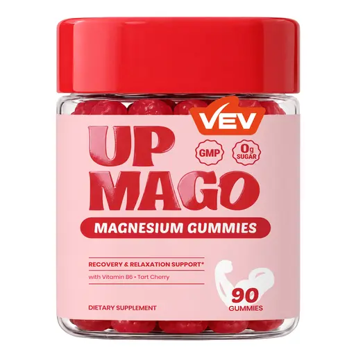 VEV UPMAGO Daily Magnesium Complex Gummy Supplements - 90 Ct Chewable Edible Dietary Mineral Supplement with Vitamin B6, Taurate, Malate, Bisglycinate Mg, Tart Cherry - Sugar Free