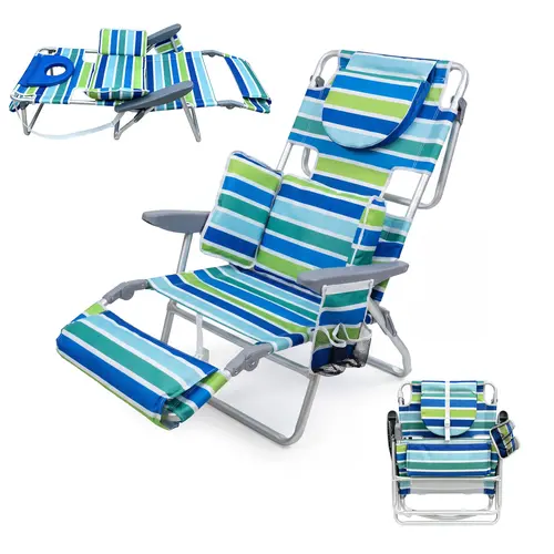 Adults' 3-in-1 Foldable Beach Chair - Portable Outdoor Seating Backpack Lounger with Face Hole, Adjustable Footrest, 5 Reclining Positions, Storage Pocket, Cup Holder, Towel Bar, 330lb Capacity - Lightweight Reclining Folding Chairs for Camping, Beach